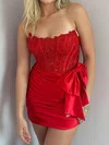 Corset Strapless Satin Appliques Bodycon Homecoming Dresses #Milly02055403