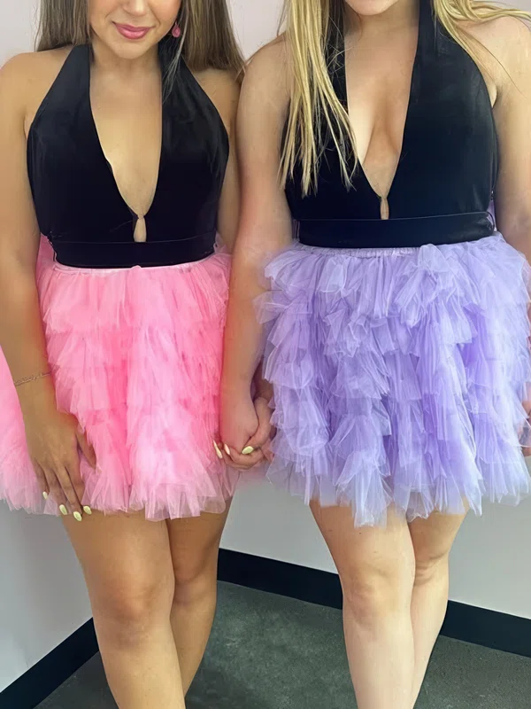 Sexy Halter Tulle Skater Tiered Homecoming Dresses #Milly02055405