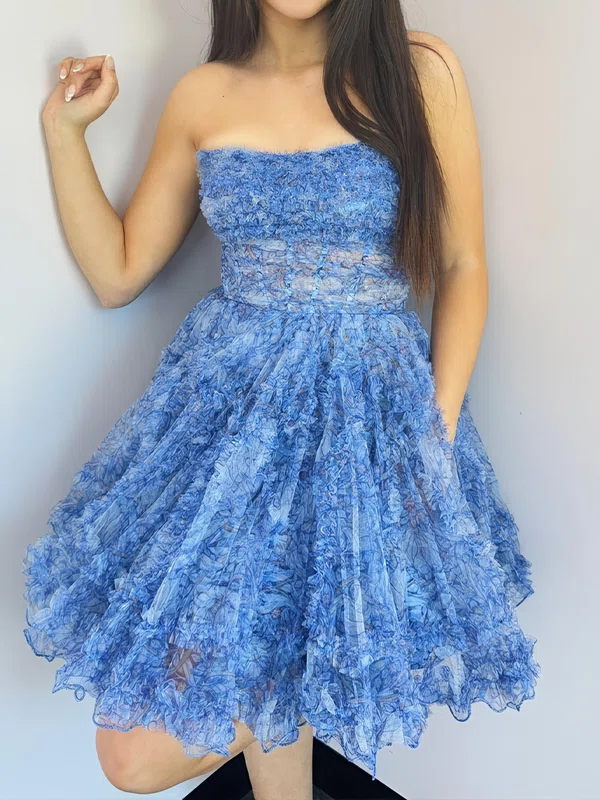 Puffy Strapless Floral Print Tulle Skater Ruffle Homecoming Dresses #Milly02055411