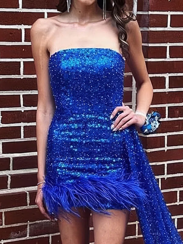 Sparkly Strapless Sequin Bodycon Feathers Homecoming Dresses #Milly02055430