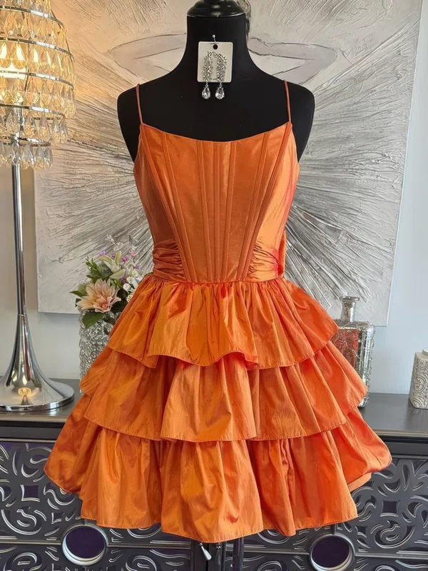 Modest Scoop Neck Taffeta Skater Tiered Homecoming Dresses #Milly02055433