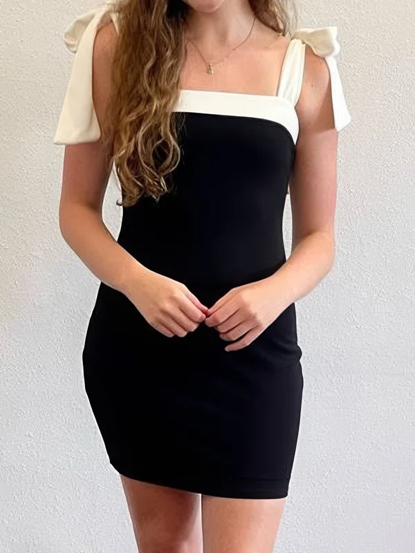 Simple Square Neck Stretch Crepe Bow Bodycon Homecoming Dresses #Milly02055435