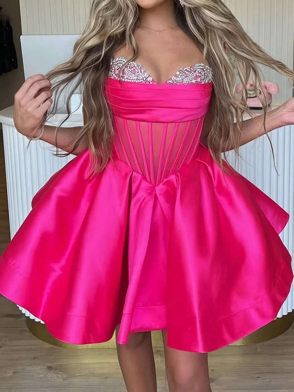 Corset Strapless Satin Beaded Skater Homecoming Dresses #Milly02055441