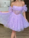 Puffy Straight Tulle Skater Ruched Short Sleeves Homecoming Dresses #Milly02055442