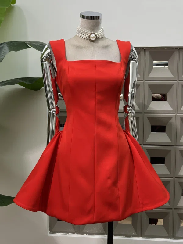 Simple A-line Square Neck Stretch Crepe Homecoming Dresses #Milly02055457