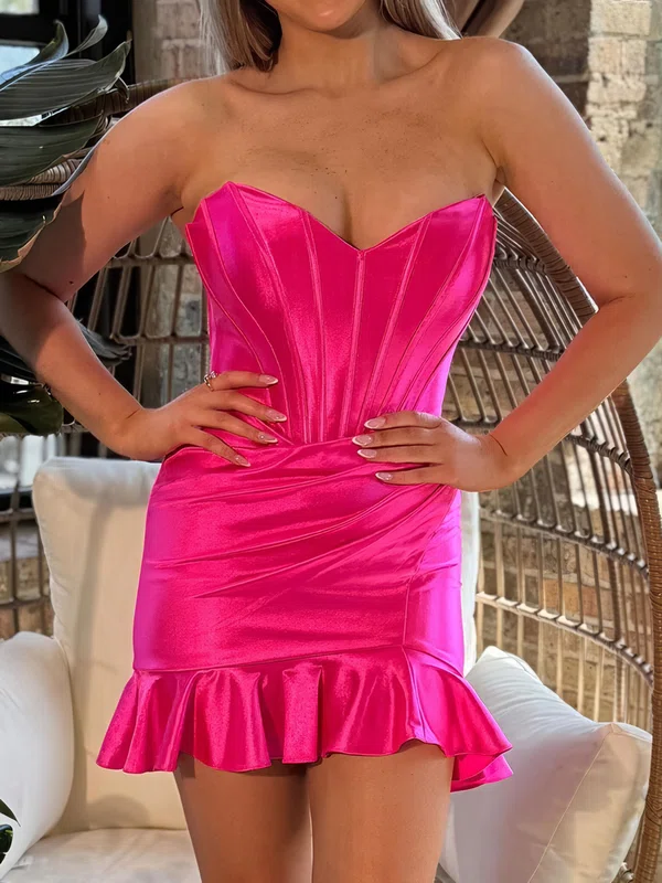 Petite Corset Strapless Satin Bodycon Ruffle Homecoming Dresses #Milly02055464