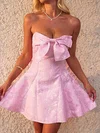 Cute A-line Strapless Floral Print Satin Bow Homecoming Dresses #Milly02055472