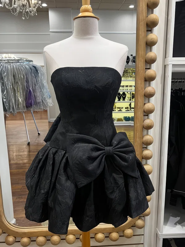 Strapless Floral Print Satin Skater Homecoming Dresses With Bow #Milly02055479