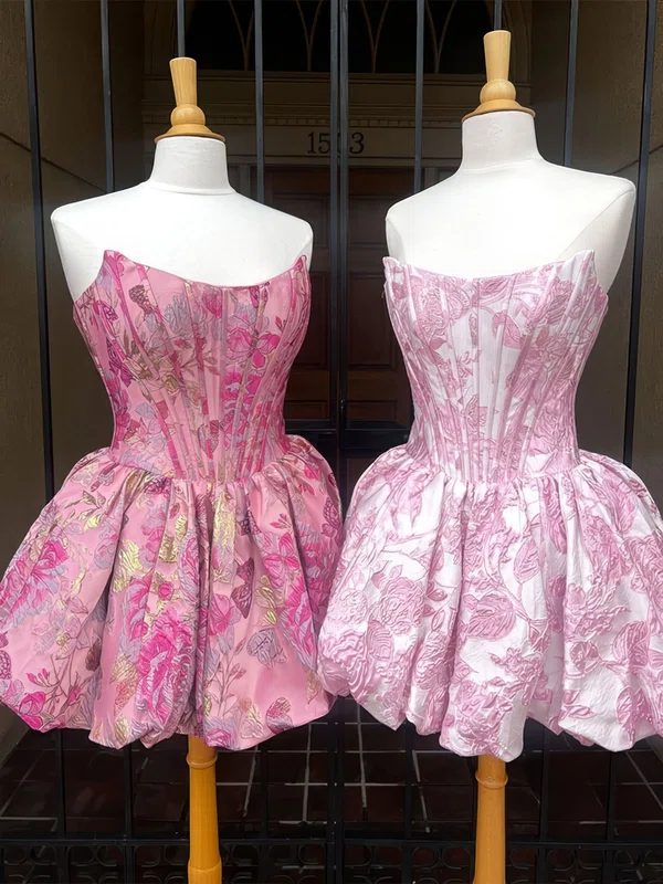 Pink Purple Floral Corset Strapless Satin Homecoming Dresses #Milly02055480