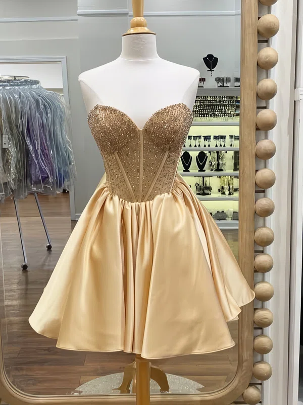 Corset A-line Strapless Satin Beaded Homecoming Dresses #Milly02055483