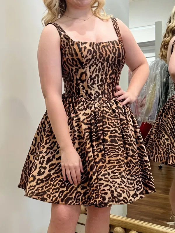 A-line Square Neck Satin Cheetah Print Homecoming Dresses #Milly02055488