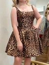 A-line Square Neck Satin Cheetah Print Homecoming Dresses #Milly02055488