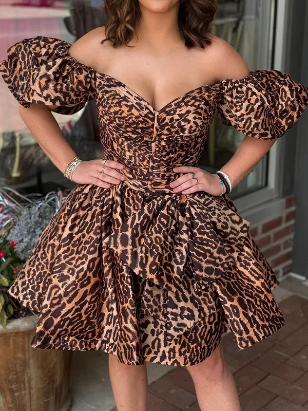 Off-the-shoulder Satin Cheetah Print Homecoming Dresses #Milly02055507