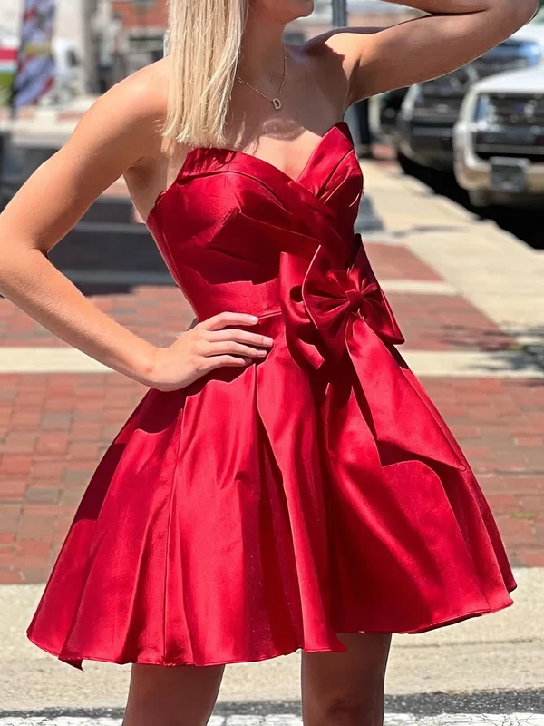 Modest Strapless Satin Bow Skater Homecoming Dresses #Milly02055509