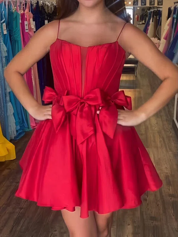 Corset A-line Square Neck Satin Bow Homecoming Dresses #Milly02055517
