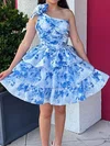One Shoulder Organza Floral Print Skater Tiered Homecoming Dresses #Milly02055520