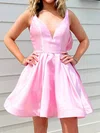 Petite V-neck Satin Bow Skater Homecoming Dresses #Milly02055524