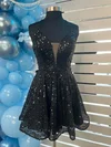 Sparkly A-line V-neck Sequin Bow Homecoming Dresses #Milly02055531