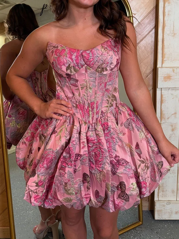 Corset Strapless Satin Floral Print Skater Homecoming Dresses #Milly02055537