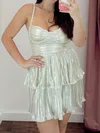 A-line Sweetheart Metallic Pleated Tiered Homecoming Dresses #Milly02055543