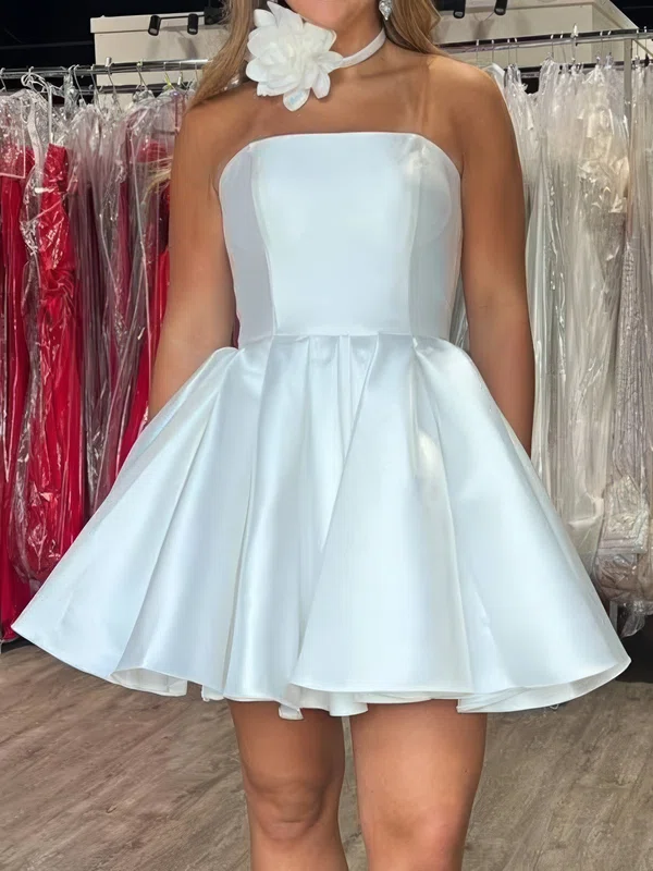 Simple Strapless Satin Skater Homecoming Dresses #Milly02055545