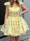 Puffy Square Neck Skater Floral Print Homecoming Dresses #Milly02055549