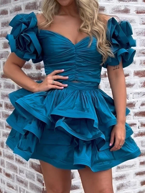 Unique Off-the-shoulder Taffeta Tiered Skater Homecoming Dresses #Milly02055554