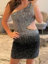 Sparkly One Shoulder Bodycon Beaded Homecoming Dresses #Milly02055570