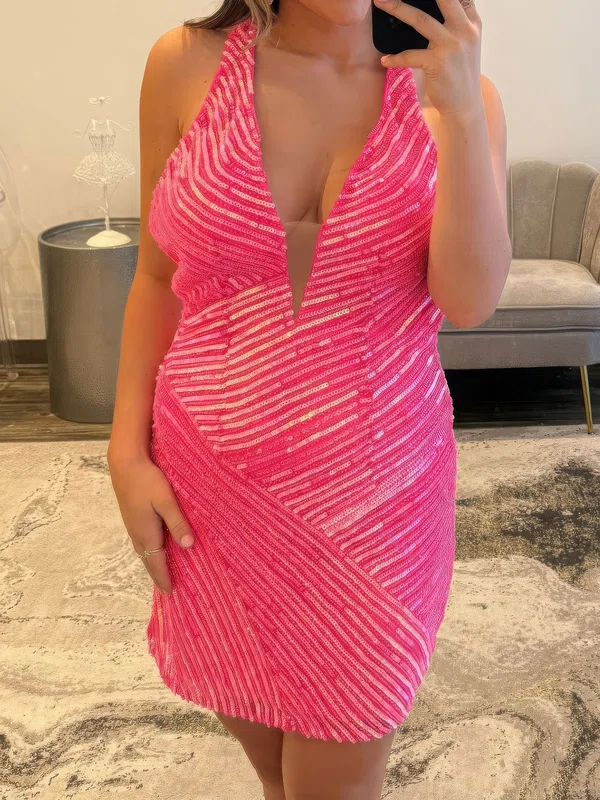 Sparkly Backless Halter Sequin Bodycon Homecoming Dresses #Milly02055581