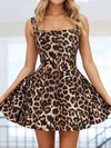 Simple Square Neck Satin Cheetah Print Skater Homecoming Dresses #Milly02055589