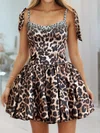 Square Neck A-line Cheetah Print Satin Beaded Homecoming Dresses #Milly02055591