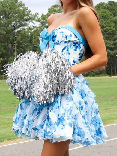 A-line Strapless Floral Print Tiered Homecoming Dresses #Milly02055601