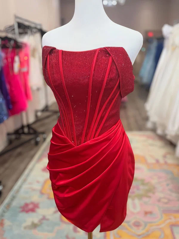 Corset Off-the-shoulder Satin Bodycon Beaded Homecoming Dresses #Milly02055603