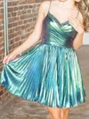 Sparkly A-line V-neck Metallic Pleated Homecoming Dresses #Milly02055611