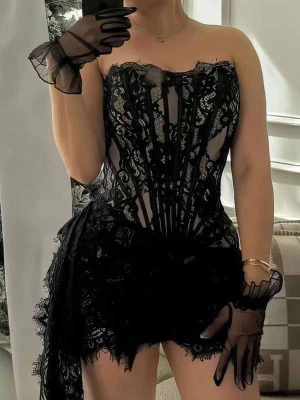 Corset Strapless Ruched Bodycon Lace Homecoming Dresses #Milly02055637