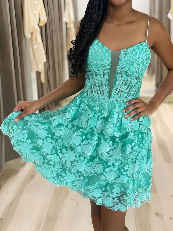 Corset V-neck Glitter Lace Tiered Skater Homecoming Dresses #Milly02055643