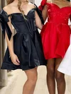 Corset Off-the-shoulder Satin Bow Skater Homecoming Dresses #Milly02055647