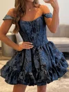 Corset Skater Off-the-shoulder Satin Ruffle Floral Print Homecoming Dresses #Milly02055682