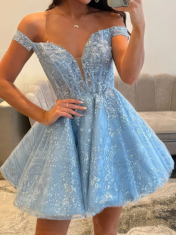 Corset Off-the-shoulder Glitter Tulle Skater Homecoming Dresses #Milly02055687
