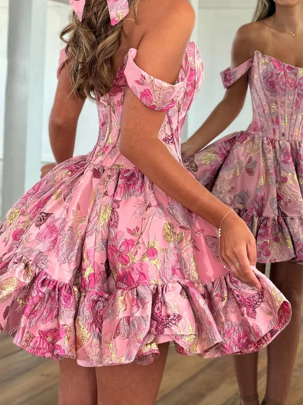 Pink Floral Off-the-shoulder Satin Homecoming Dresses #Milly02055692