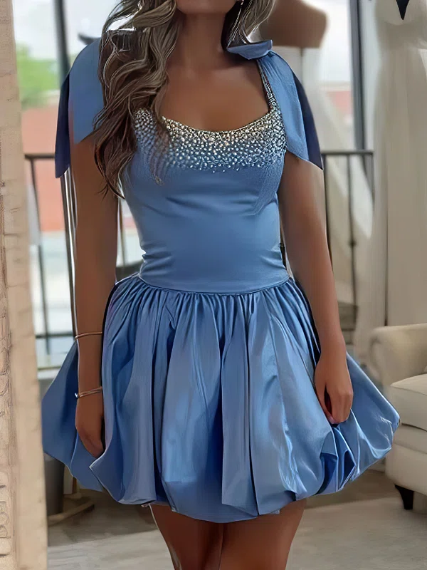 Petite Skater Scoop Neck Satin Beaded Homecoming Dresses #Milly02055697