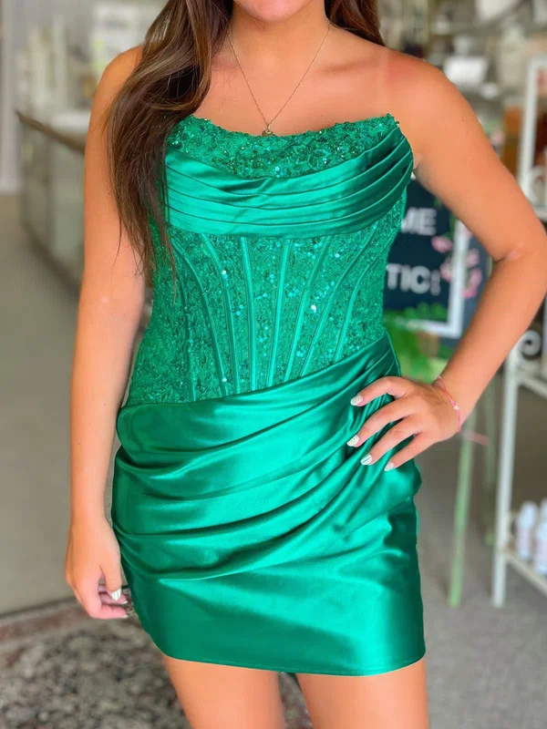Corset Strapless Satin Appliques Bodycon Homecoming Dresses #Milly02055700
