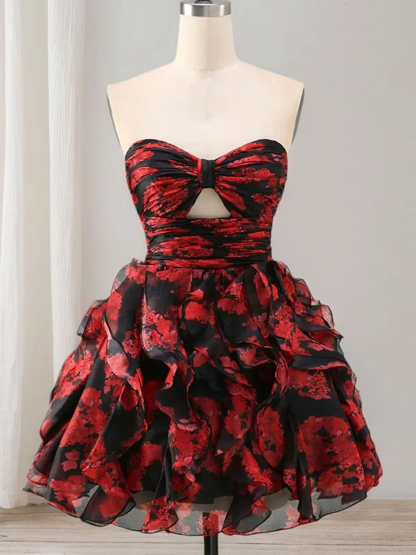 Cut Out Skater Strapless Ruffle Floral Print Homecoming Dresses #Milly02055705