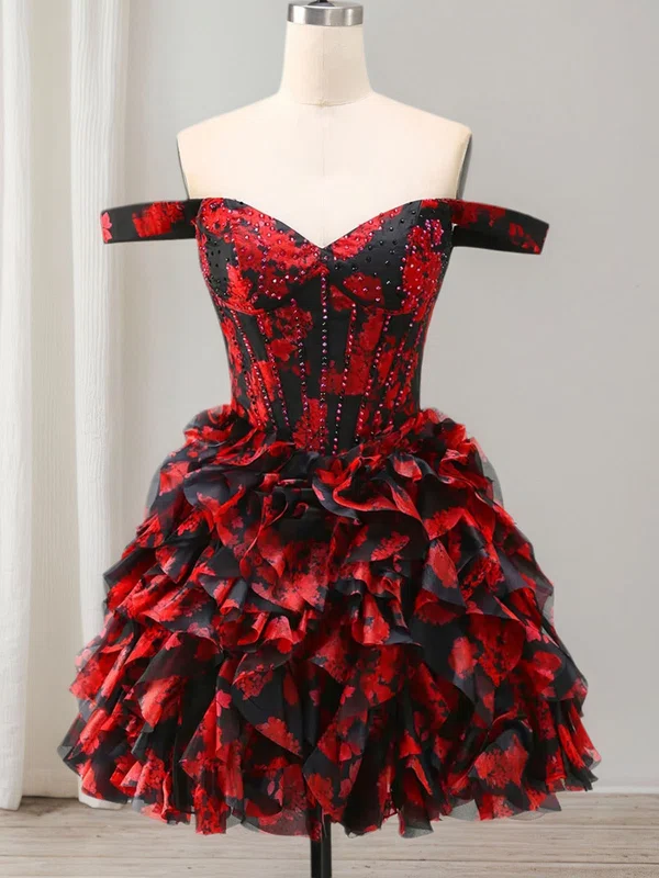 Corset Skater Off-the-shoulder Beaded Floral Homecoming Dresses #Milly02055706