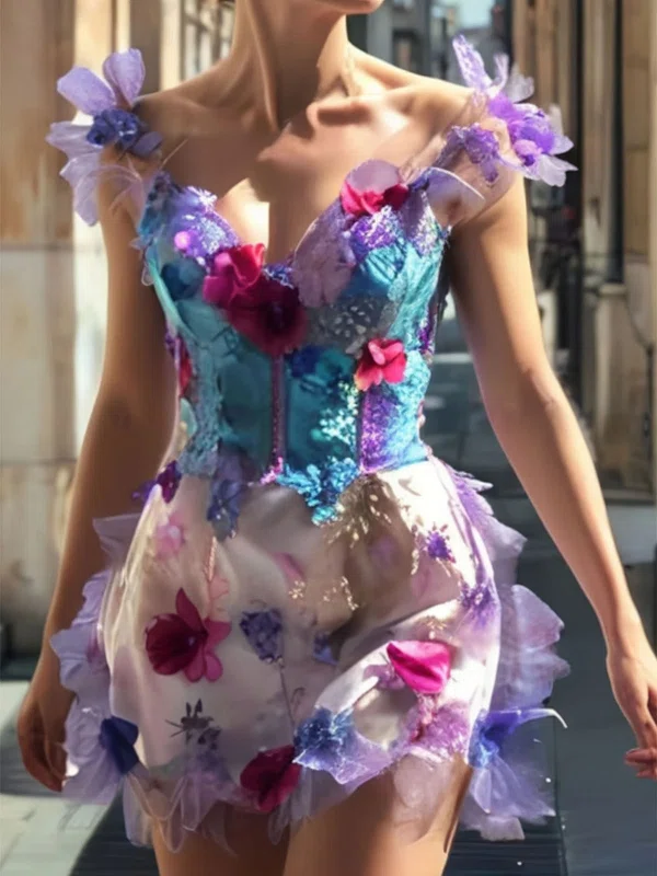 Trendy Bodycon V-neck Organza Floral Homecoming Dresses #Milly02055715