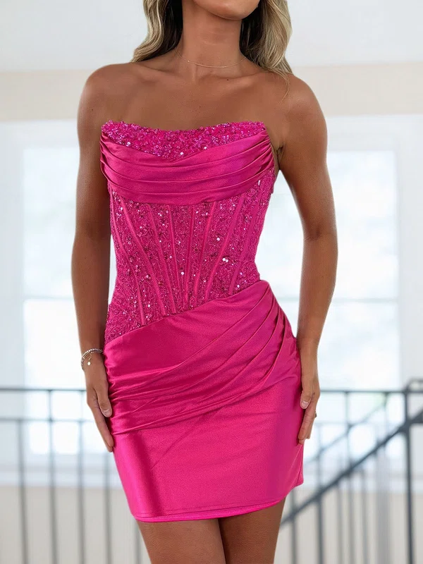 Strapless Satin Corset Bodycon Homecoming Dresses with Appliques #Milly02055726