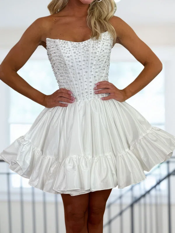Strapless Corset Satin Ruffle Homecoming Dresses with Pearls #Milly02055729