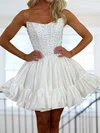 Strapless Corset Satin Ruffle Homecoming Dresses with Pearls #Milly02055729