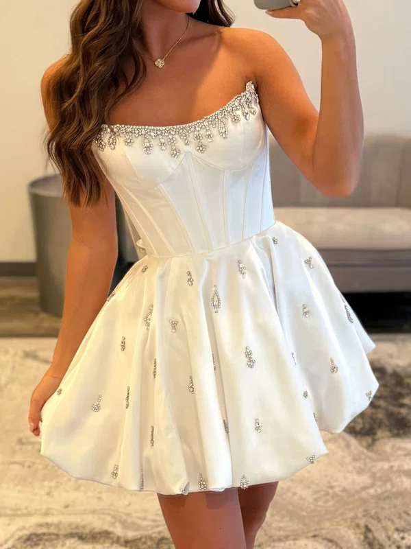 Elegant Ball Gown Strapless Satin Beaded Homecoming Dresses #Milly02055734