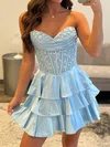 Strapless A-line Satin Tiered Ruffle Homecoming Dresses #Milly02055736